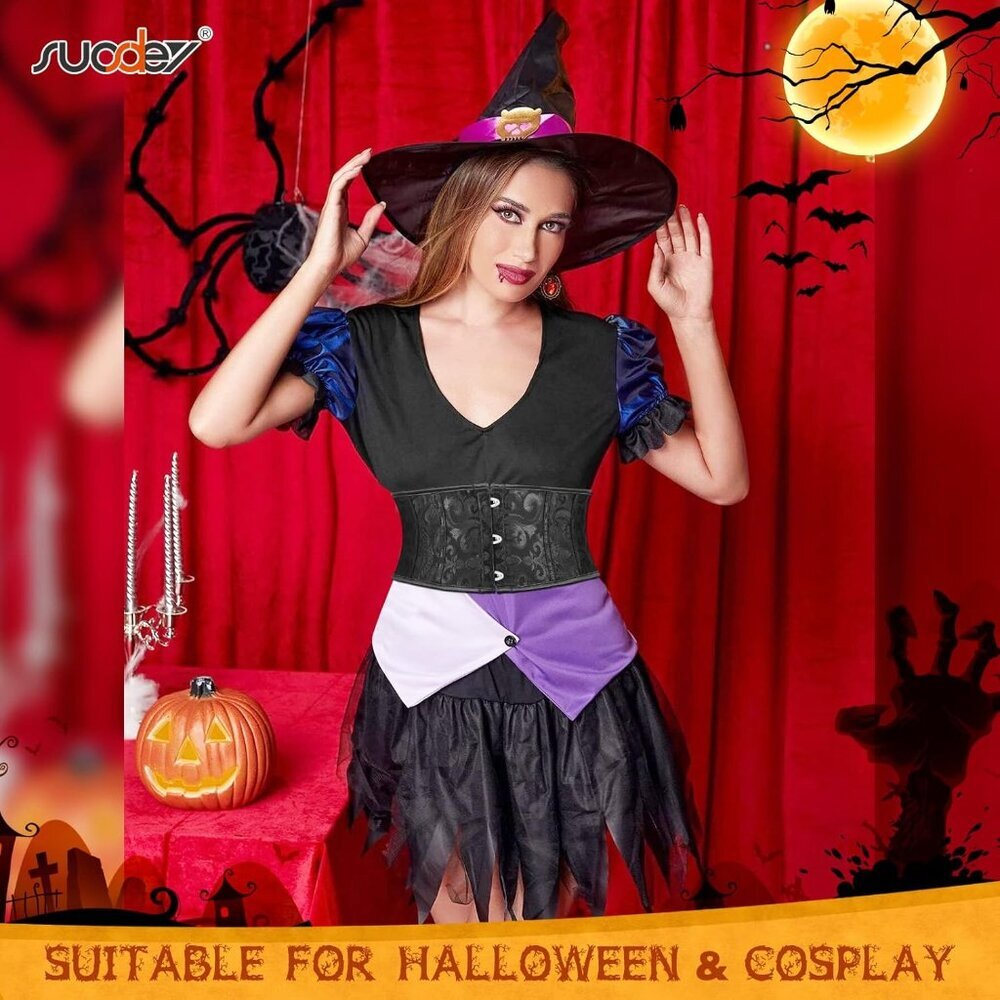 Women's Jacquard Corset Belt Lace Up Bustier Waspie Belt Renaissance Black - Picture 5 of 8